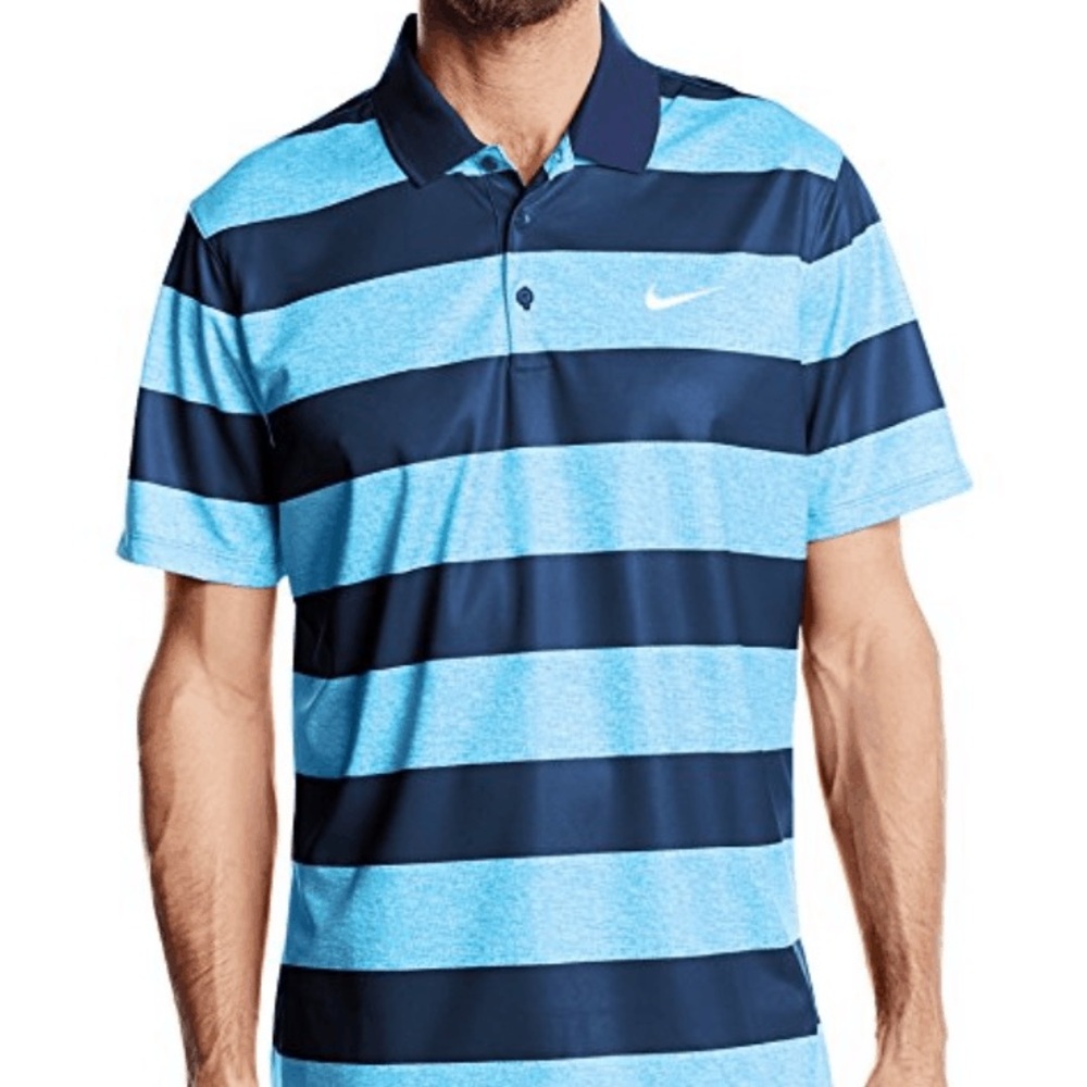 NIKE POLO GOLF SHIRT 2016 VICTORY BOLD STRIPES SZ M BLUE PICKABLE SPORTY TENNIS